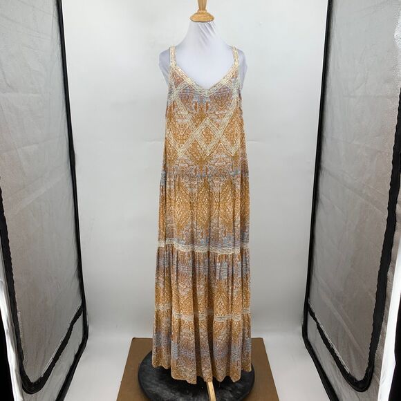 Sundance Dress Women 16 Multi Island Tales Coastal Chic Side Zip Lined Maxi - Picture 2 of 16